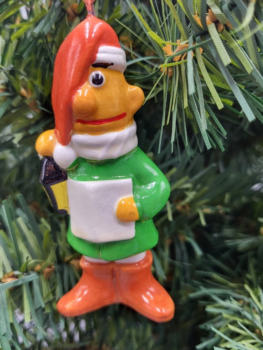Vintage Sesame Street Bert Christmas Caroling Ornament Ceramic Handpainted 3"